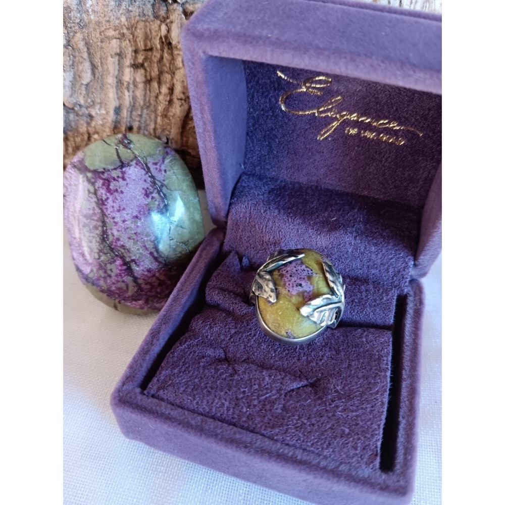 925 Sterling Silver Rare Oval Stichtite + Serpentine Ring Size 7 & Palm Stone - Picture 11 of 12
